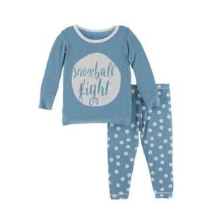 Kickee Pants Holiday Christmas Winter Blue Snowball Fight Pajamas 6-12 Months